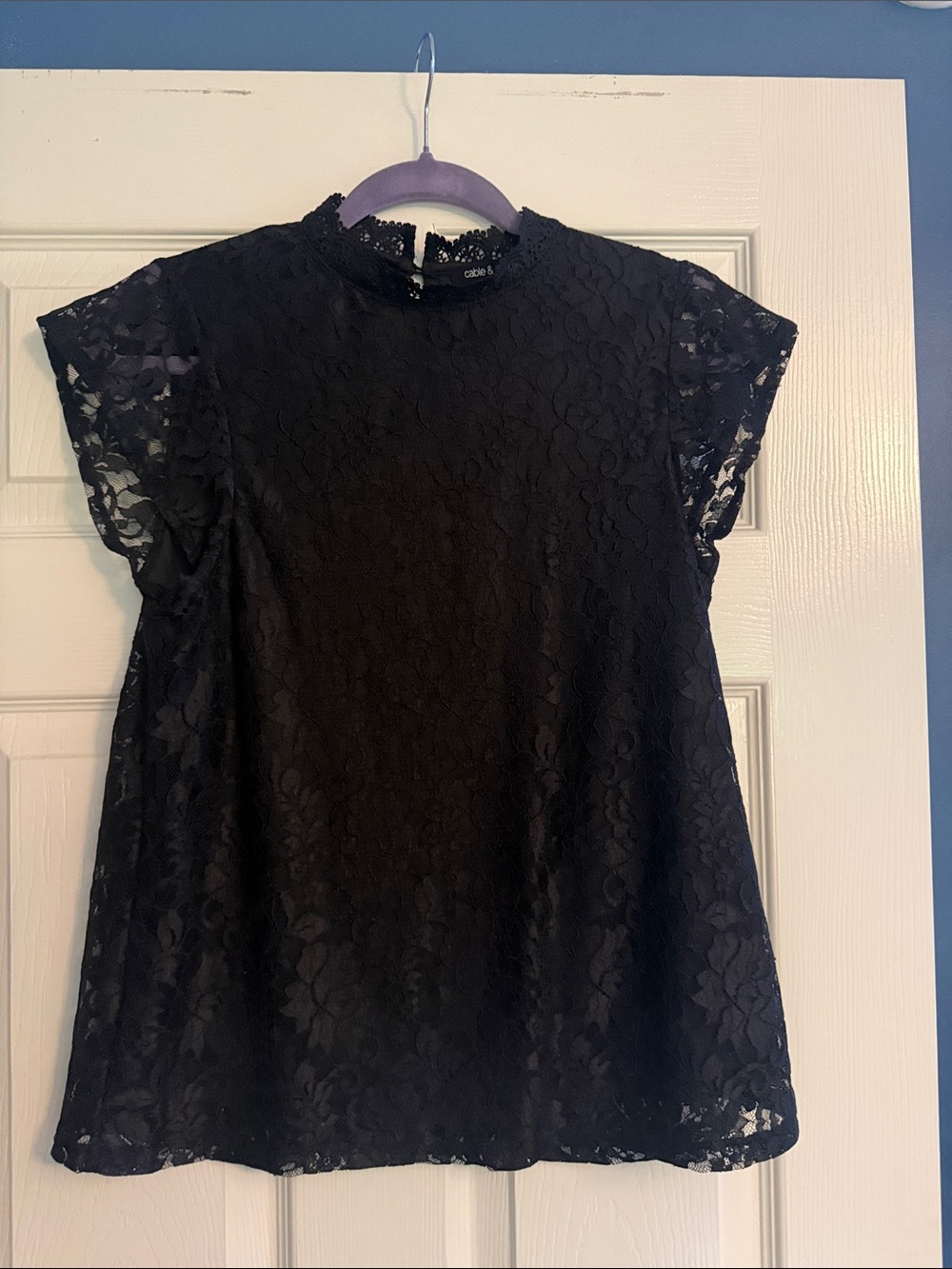 Cable & Gauge Black Lace Mock Neck Blouse